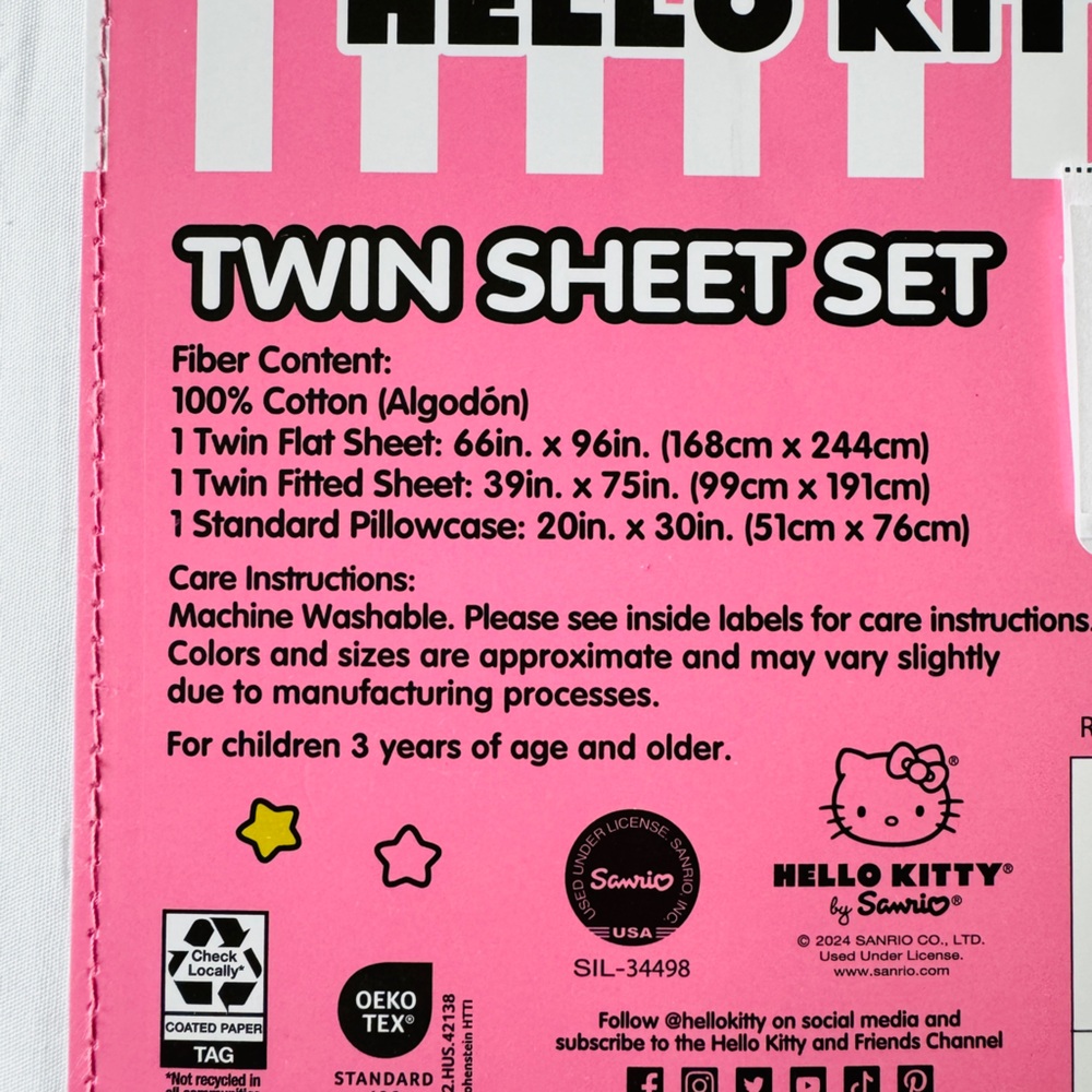 Hello Kitty White Twin Sheet Set - Picture 4 of 4